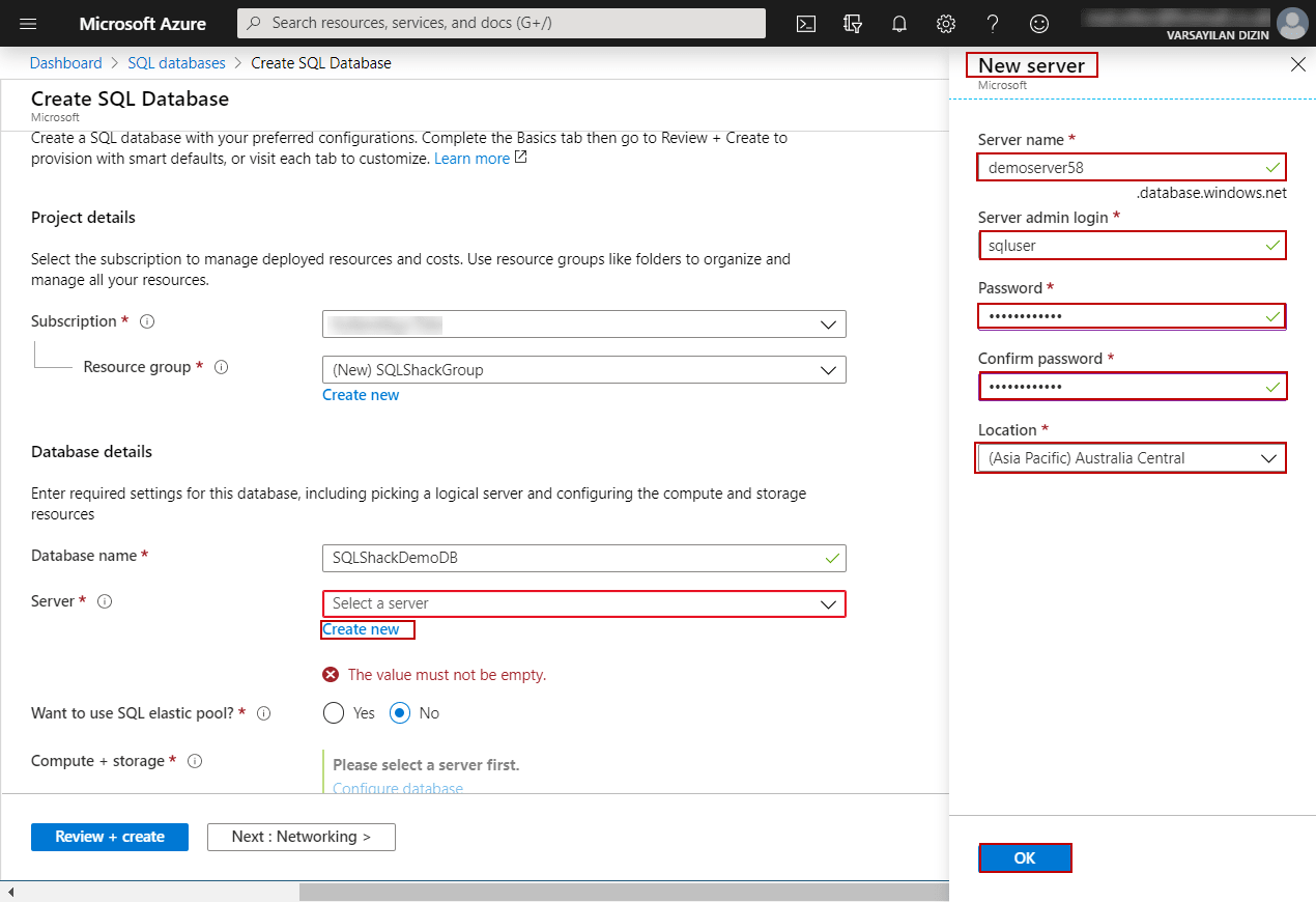 Azure SQL Database: Server